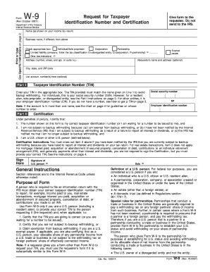IRS Form W-9 Request for Taxpayer Identification Number and Certification
