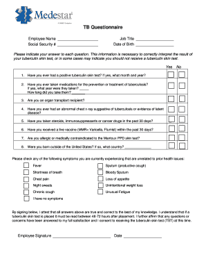 Tuberculin Skin Test Questionnaire