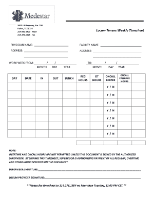 Locum Tenens Weekly Timesheet