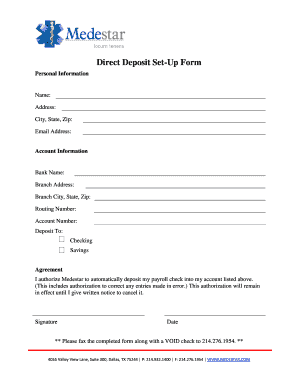 Direct Deposit Setup Form