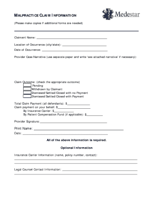 Malpractice Claim Information Form