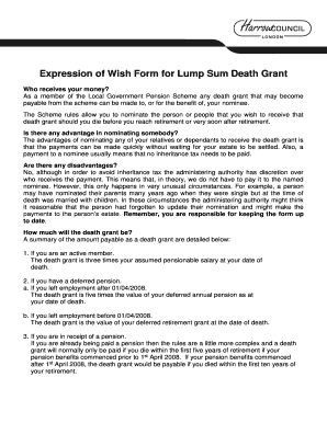 Expression of Wish Form for Lump Sum Death Grant