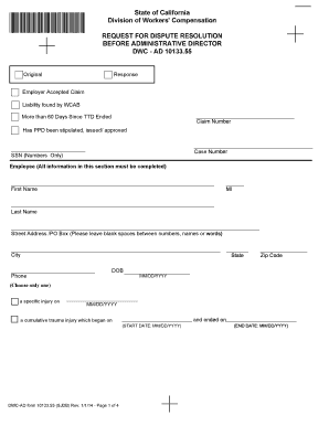 California Workers' Compensation Dispute Resolution Request