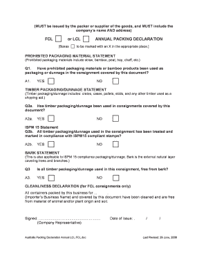 Australia Packing Declaration