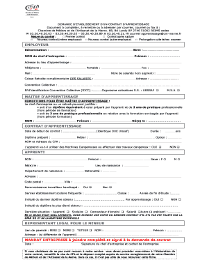 Demande d’établissement d’un contrat d’apprentissage