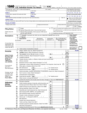 US Individual Income Tax Return Form 1040