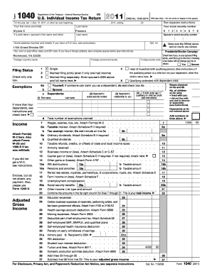 US Individual Income Tax Return 2011