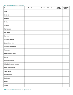 Minnesota Home Inventory Checklist