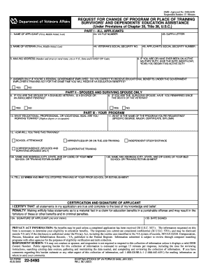 VA Form 22-5495 Request for Change of Program or Place of Training