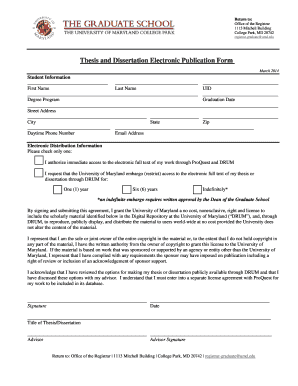 Thesis and Dissertation Electronic Publication Form