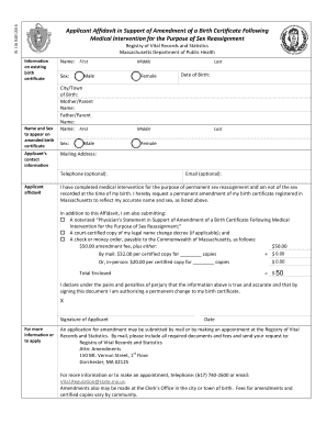 Affidavit for birth certificate - Applicant Affidavit: Amendment of a Birth Certificate following ... - mass