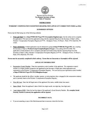 Workers' Compensation Exemption Registration Applicant Correction Form