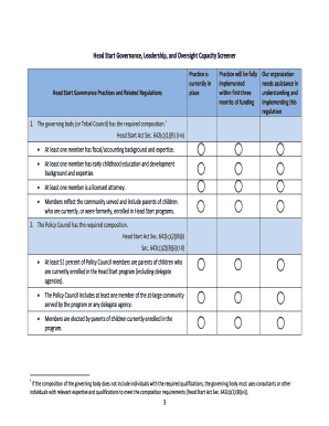 Head Start Governance Capacity Screener