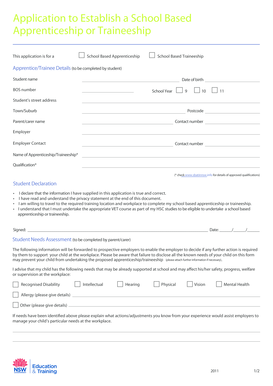 Application to Establish a School Based Apprenticeship or Traineeship