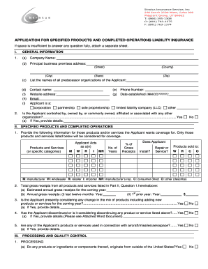 Application for Specified Products and Completed Operations Liability Insurance