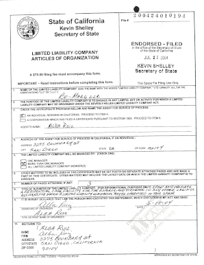 California LLC Articles of Organization
