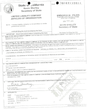 California LLC Articles of Organization