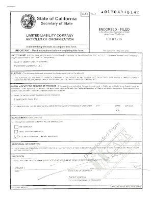California Articles of Organization for LLC
