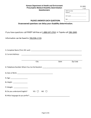 Kansas Presumptive Medical Disability Determination Questionnaire