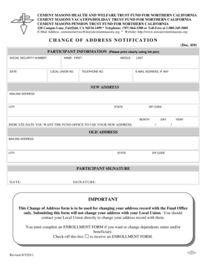 Cement Masons Change of Address Form