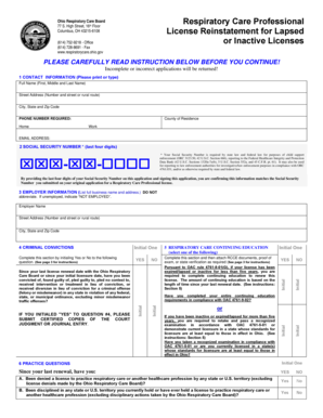 Ohio Respiratory Care Professional License Reinstatement Form