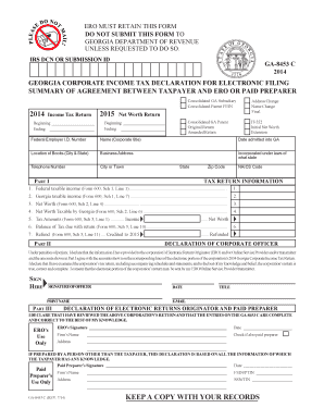 Georgia Corporate Income Tax Declaration for Electronic Filing