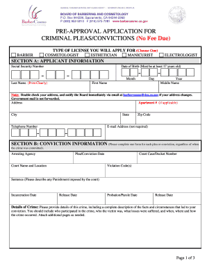 California Pre-Approval Application for Criminal Pleas/Convictions