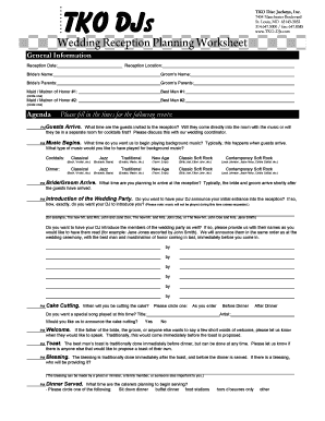 Wedding Reception Planning Worksheet