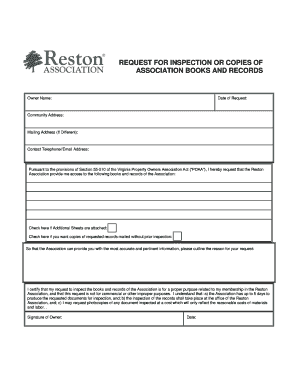 Request for Inspection of Association Records