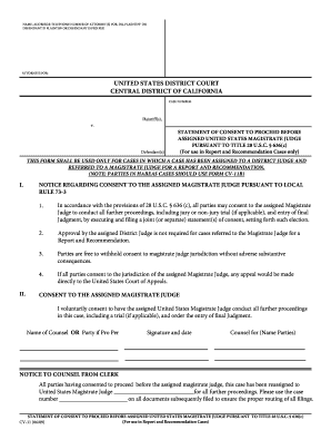 Statement of Consent to Proceed Before Magistrate Judge