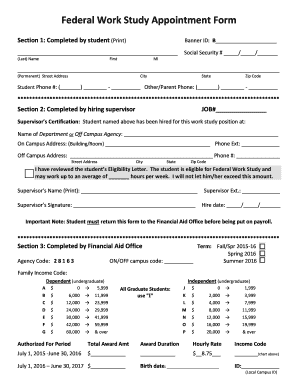 Federal Work Study Appointment Form