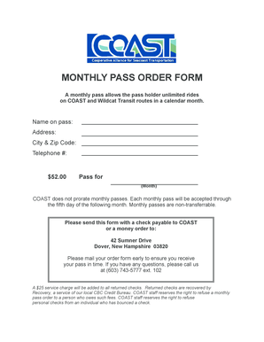 Monthly Pass Order Form
