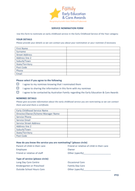 Early Childhood Service Nomination Form