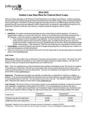 Student Loan Data Sheet for Federal Direct Loans