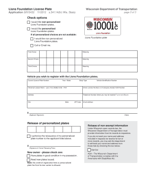 Wisconsin Lions Foundation License Plate Application