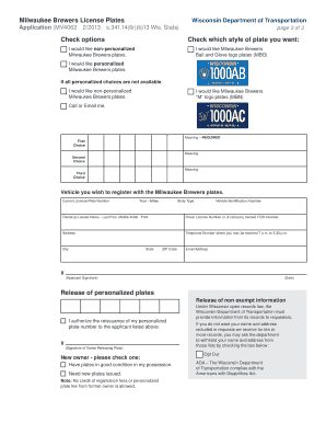Milwaukee Brewers License Plates Application