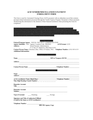 ACH Vendor Payment Enrollment Form