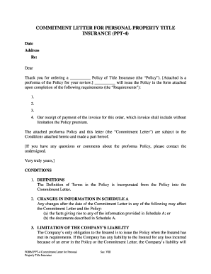 Commitment Letter for Personal Property Title Insurance