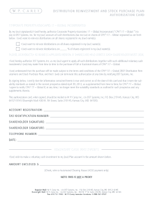 Distribution Reinvestment and Stock Purchase Plan Authorization Card