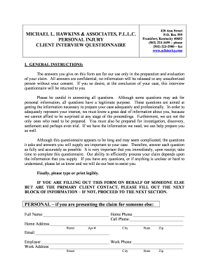 Personal Injury Client Interview Questionnaire