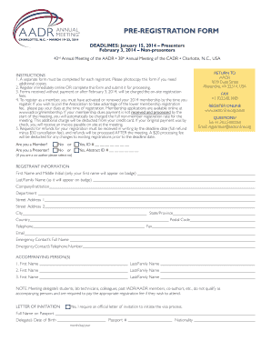 AADR Annual Meeting Pre-Registration Form