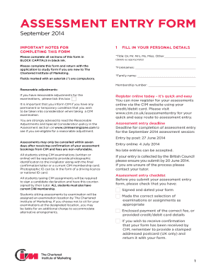 Assessment Entry Form