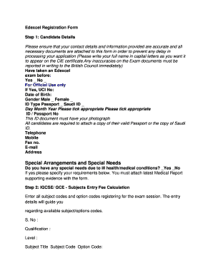 Edexcel Registration Form