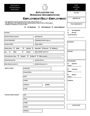 CEA Form A for EU/EEA/Swiss Residence Documentation