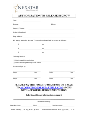Authorization to Release Escrow