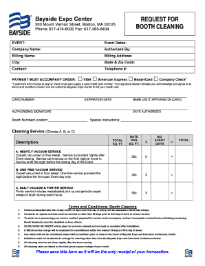 Bayside Expo Center Booth Cleaning Request