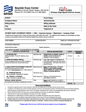 Bayside Expo Center Internet Access Order Form