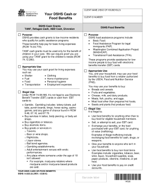 Washington DSHS Cash and Food Benefits Agreement