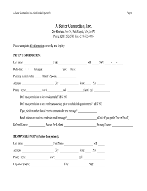 Adult Intake Paperwork