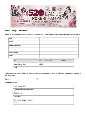 Ladies Champs Order Form